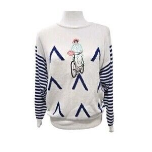 Vintage Junior Miss Bicyclists Sweater Womens Size Medium Striped Long Sleeves
